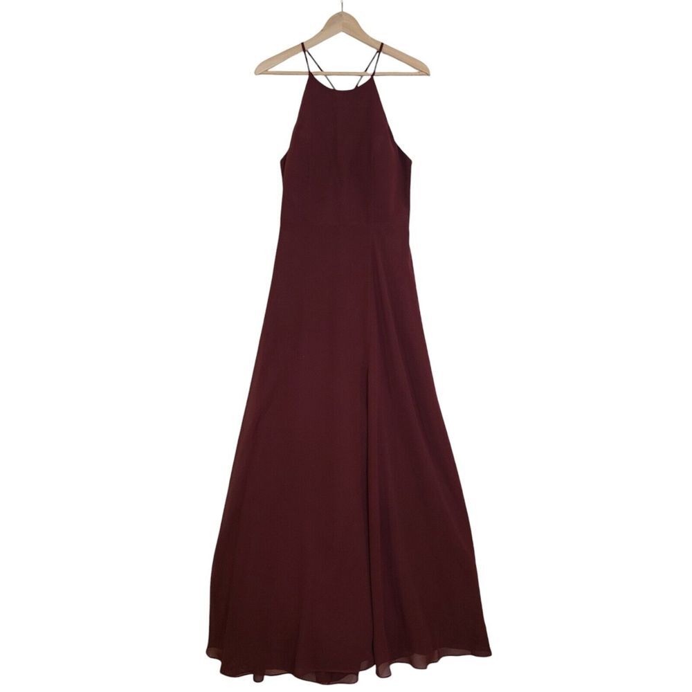 Jenny Yoo Bridesmaids Dress Womens Size 10 Wine Full Length Gown High Thigh Slit - Picture 2 of 9